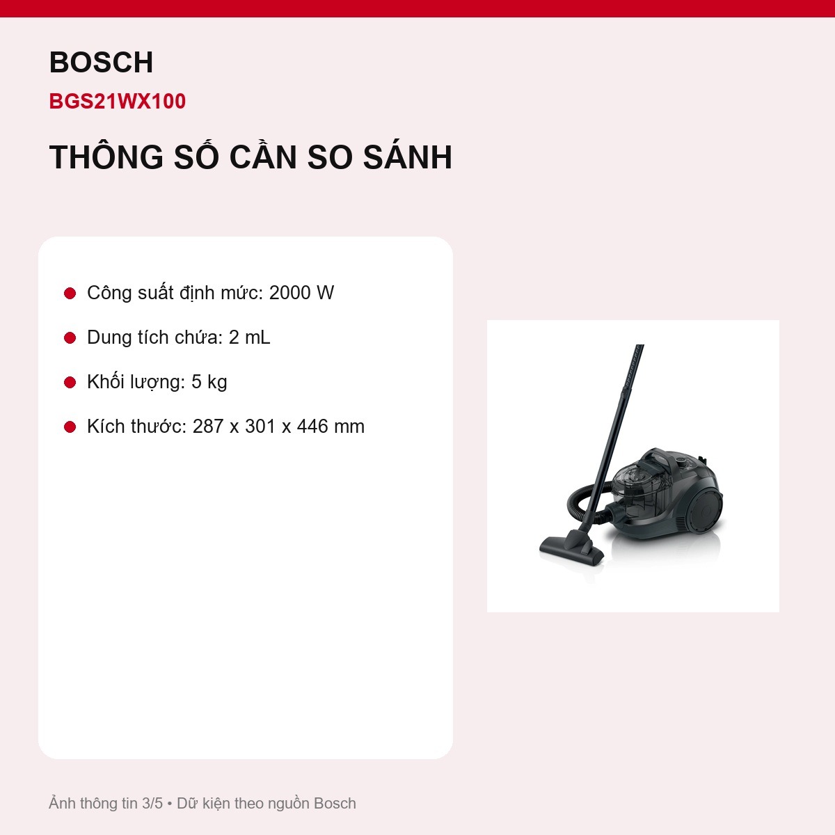 Điều chỉnh lực hút Bosch BGS21WX100