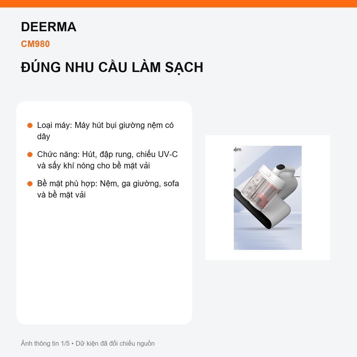 Máy hút bụi giường nệm Deerma CM980