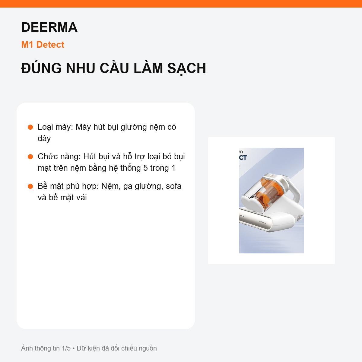 Máy hút bụi giường nệm Deerma M1 Detect