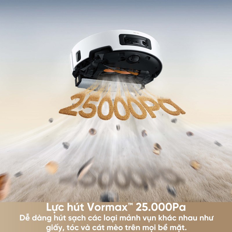 Lực hút Vormax 25000 Pa trên Dreame Aqua10 Pro Track