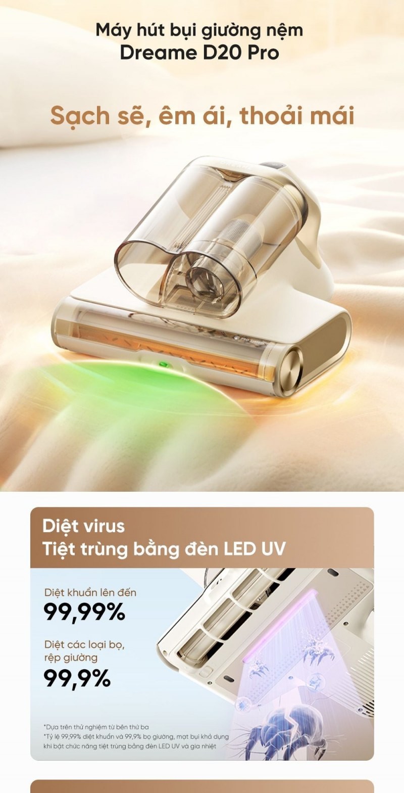 Thiết kế máy hút nệm Dreame D20 Pro.