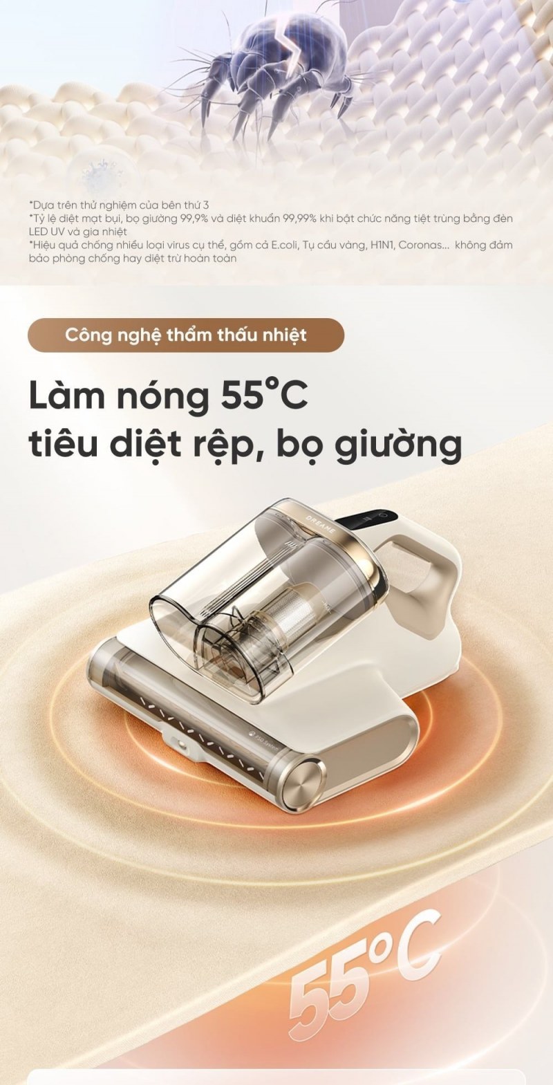 Chú thích điều kiện thử nghiệm và tấm gia nhiệt Dreame D20 Pro.