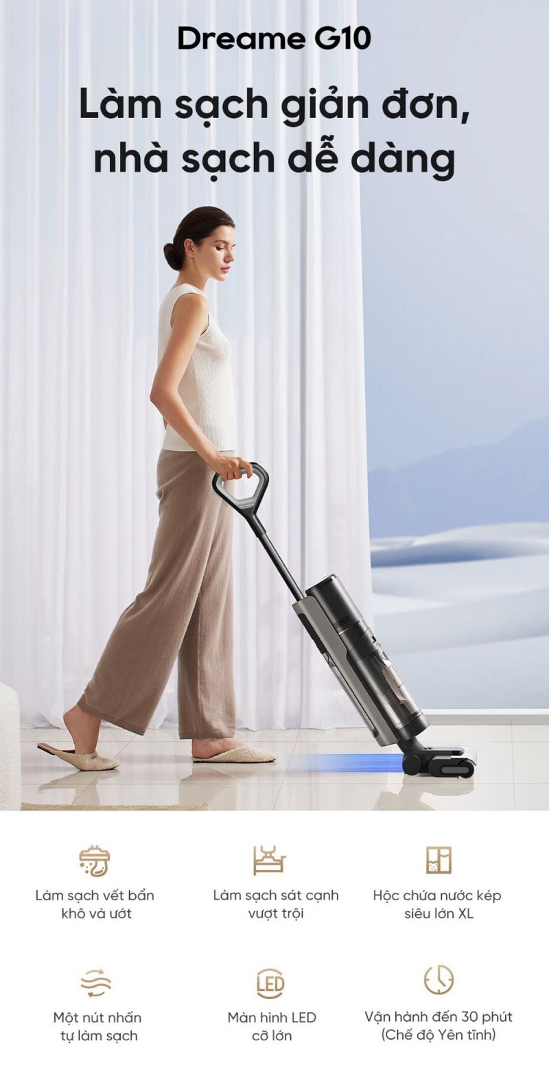 Dreame G10 với hệ hai bình và các tính năng tổng quan.
