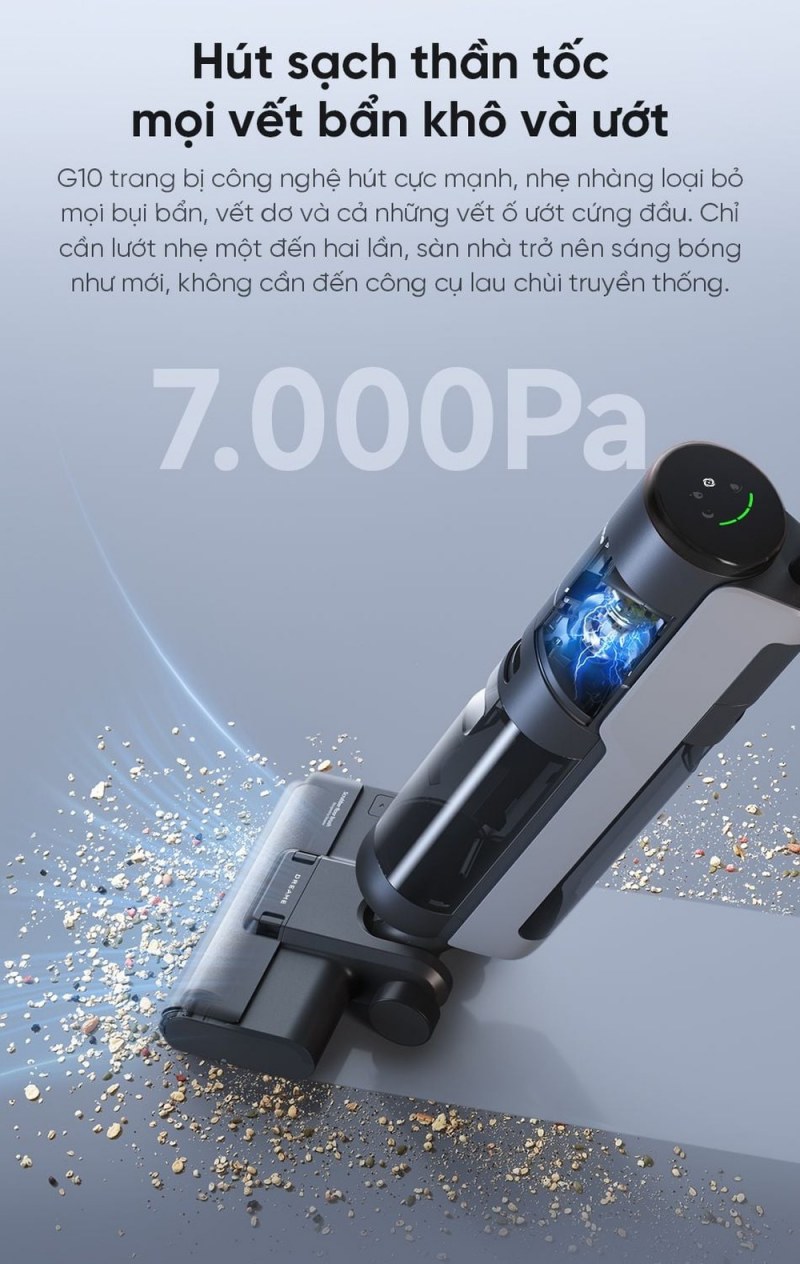 Thông số lực hút7.000Pa trên hình Dreame G10.