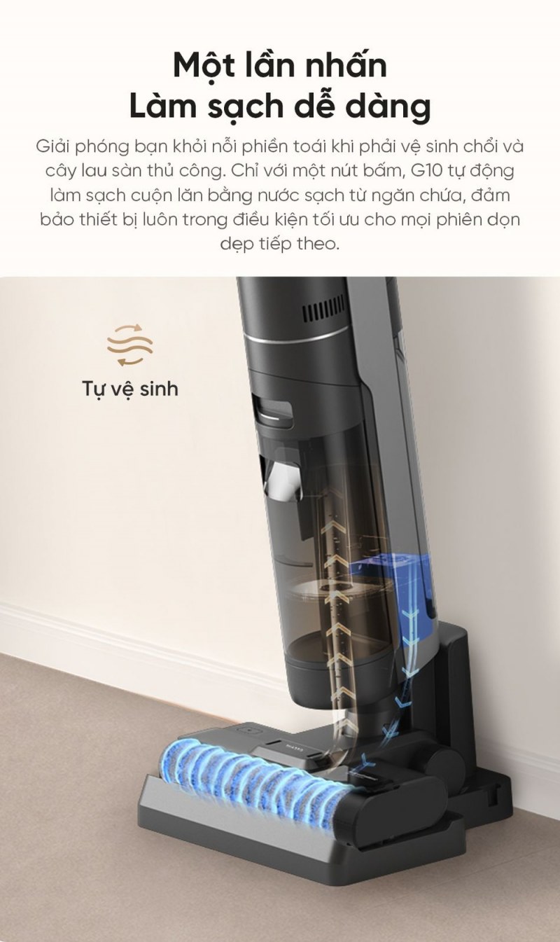 Quy trình tự làm sạch con lăn G10 bằng một nút.
