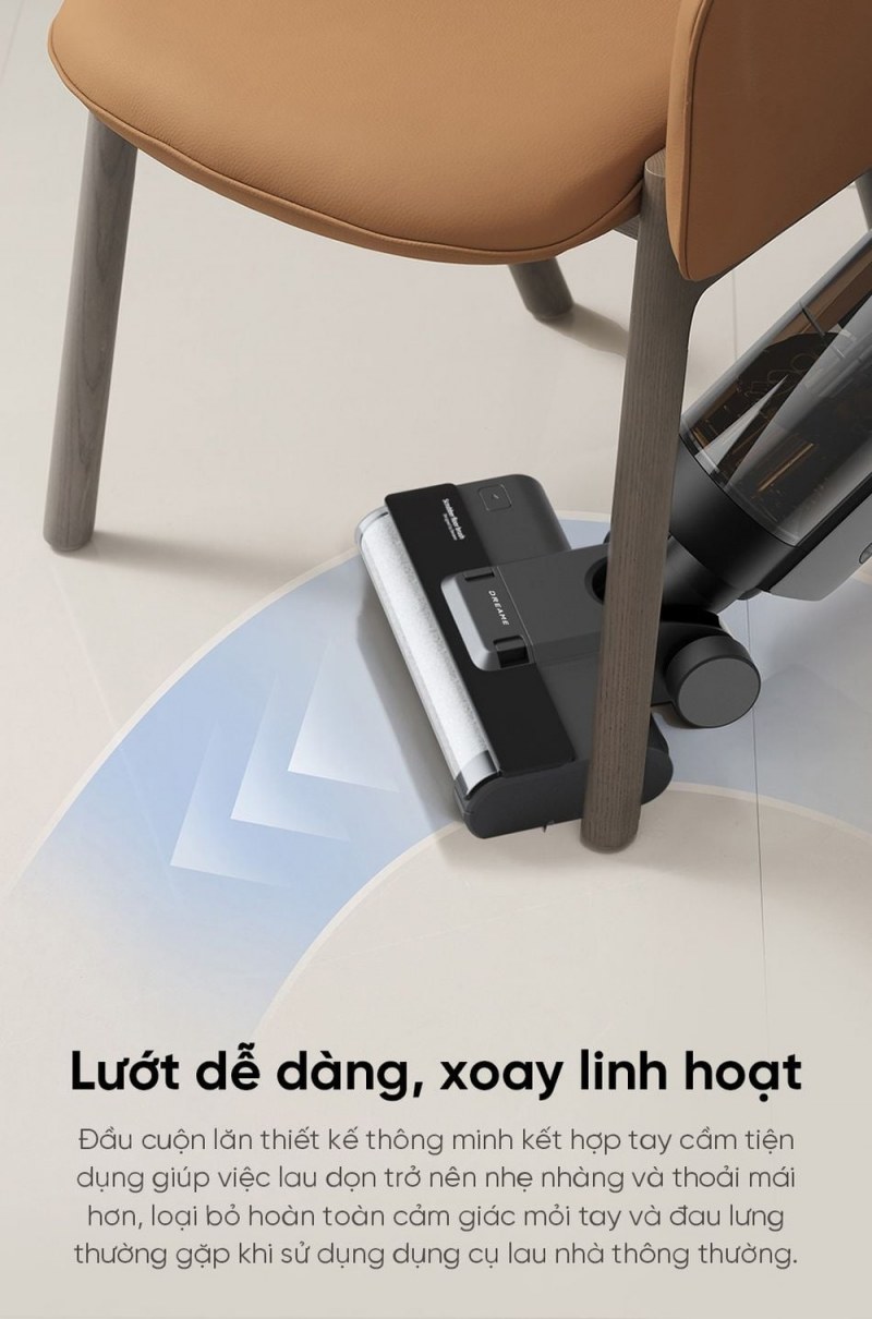 Đầu Dreame G10 đổi hướng quanh chân ghế.