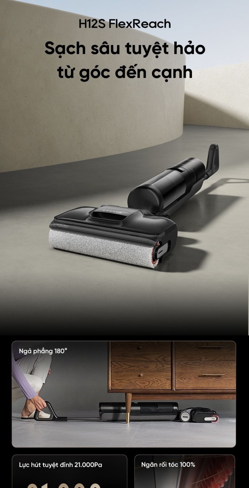 Dreame H12S FlexReach ở tư thế ngả phẳng.