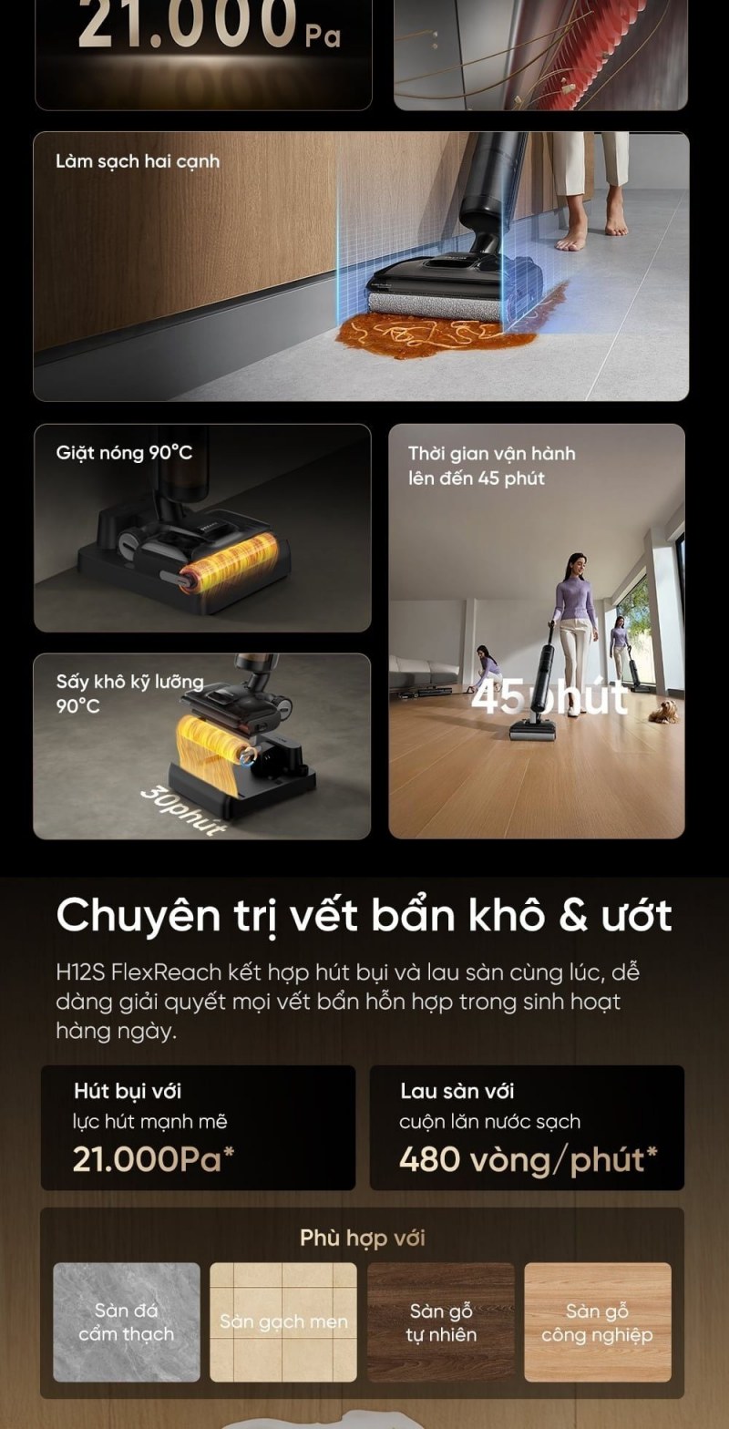 Thời gian vận hành và sấy của H12S FlexReach.