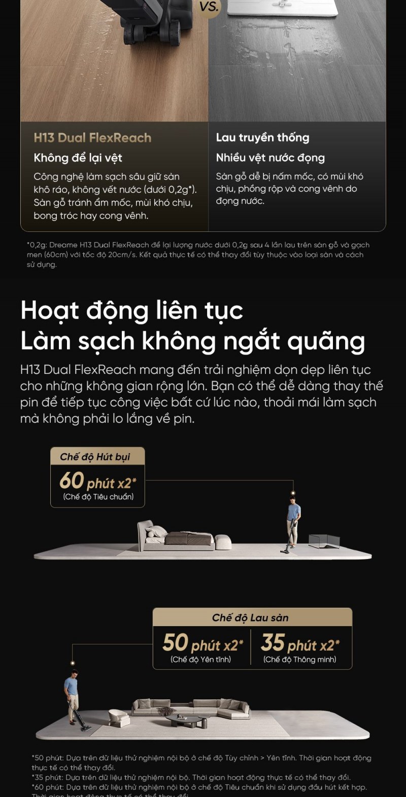 Dreame H13 Dual FlexReach - Tuyến lau sàn có 23.000 Pa và hai bình tách biệt