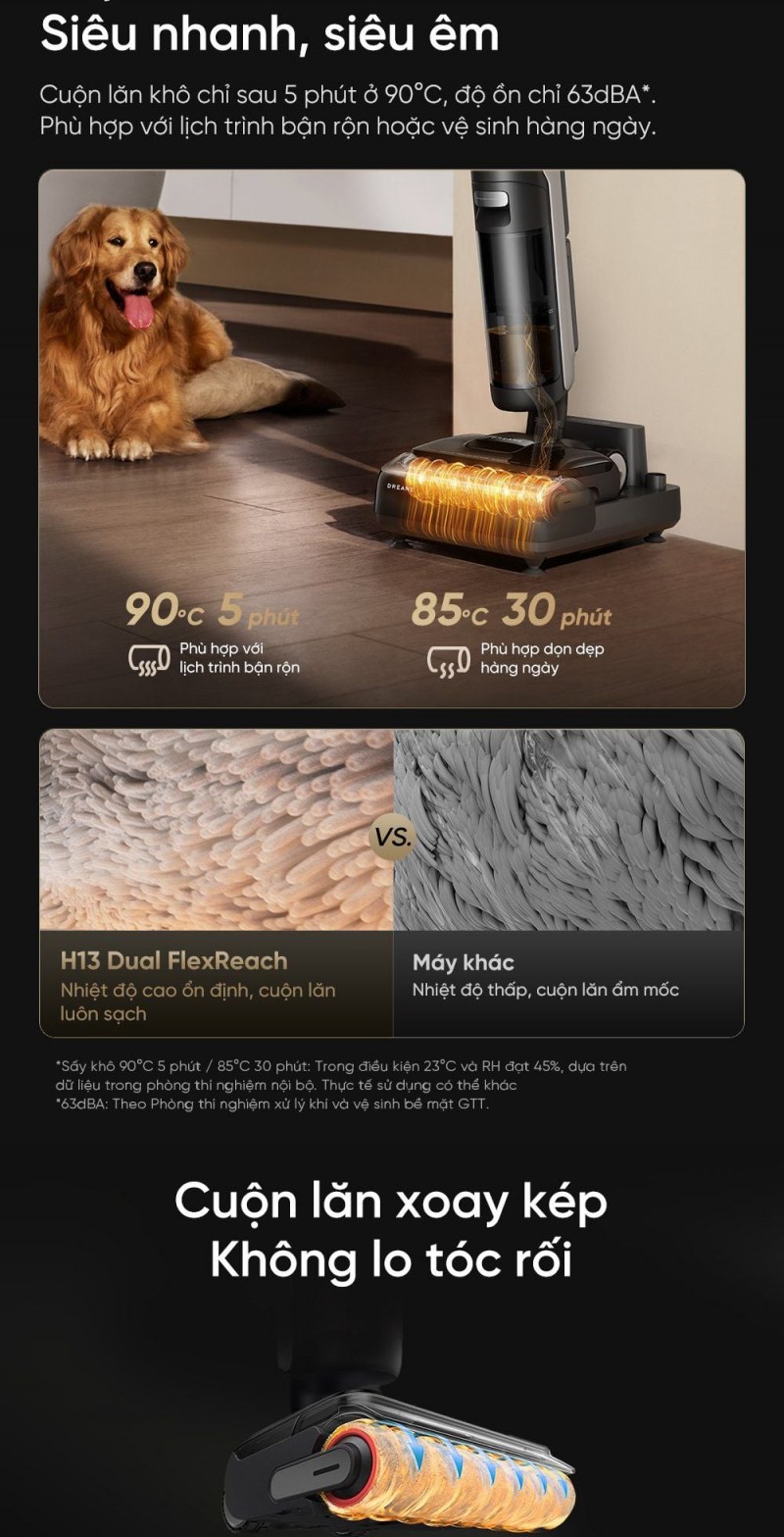 Dreame H13 Dual FlexReach - Ngả phẳng giúp phần lau sàn đi gầm, không áp dụng cho mọi đầu hút