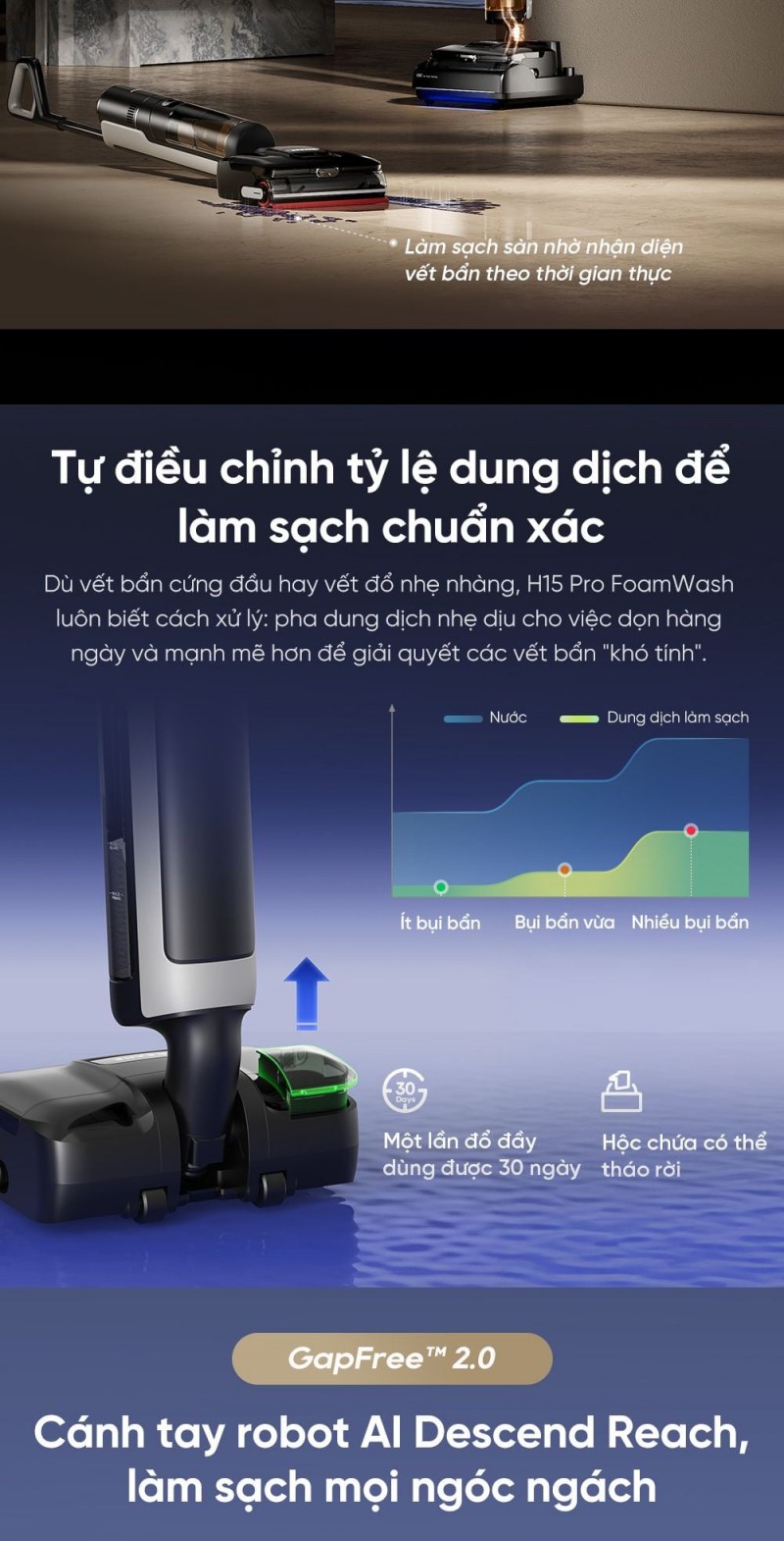 Dreame H15 Pro FoamWash - H15 Pro FoamWash dùng bọt để tăng thời gian tiếp xúc