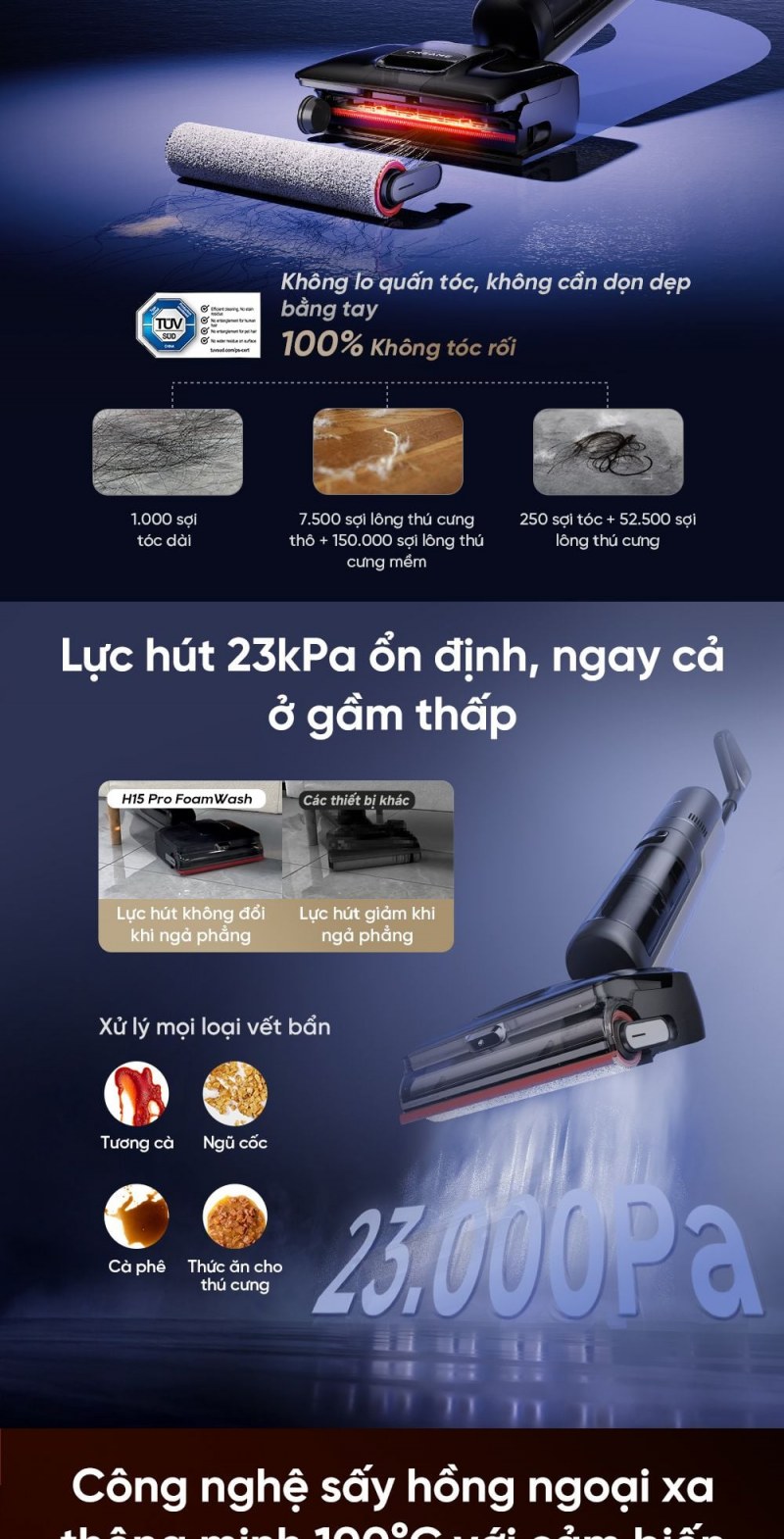 Dreame H15 Pro FoamWash - 21.000 Pa là phần thu hồi của một quy trình nhiều bước