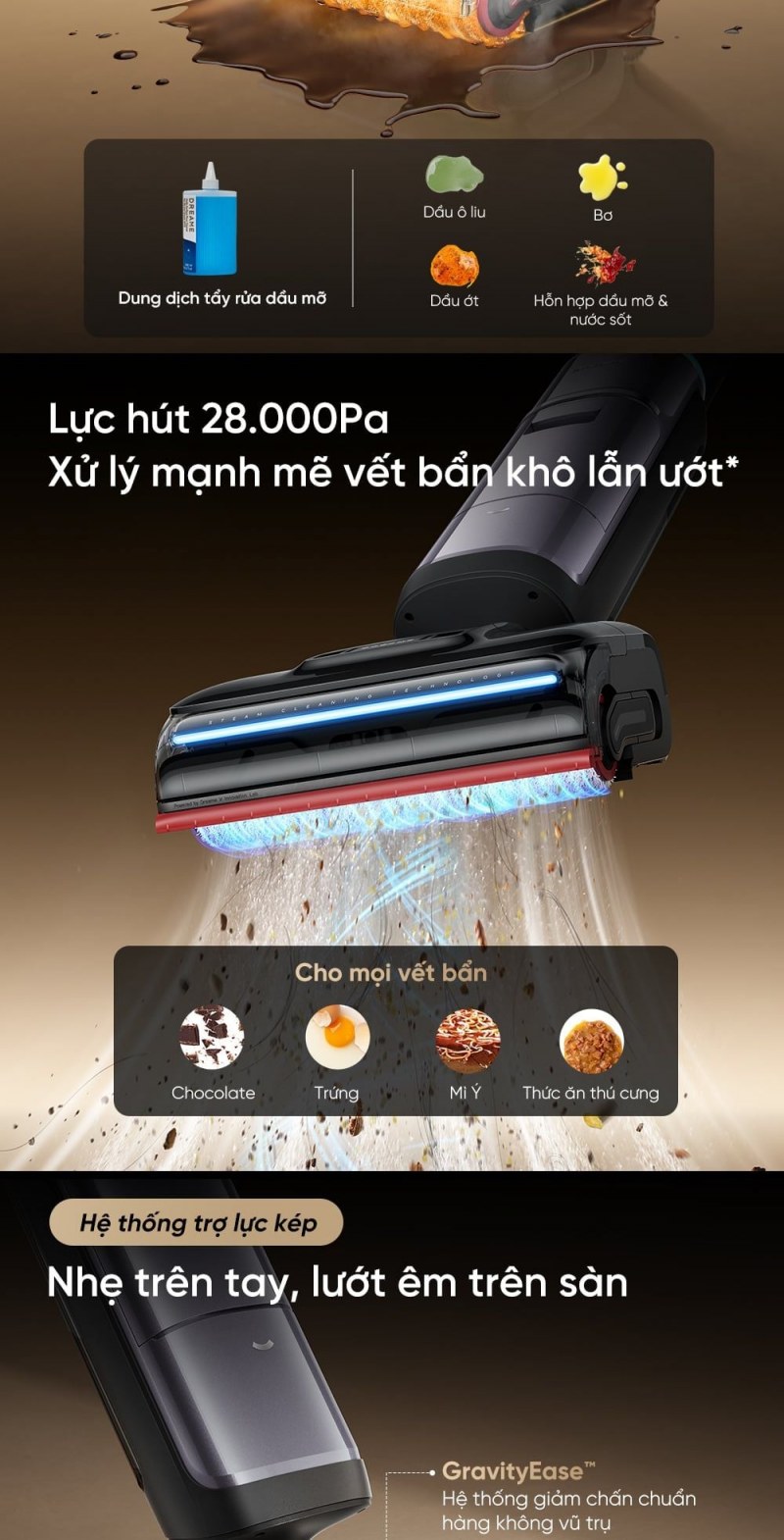 Dreame H16 Pro Steam - Ba tuyến làm sạch trên H16 Pro Steam phục vụ ba loại vết bẩn