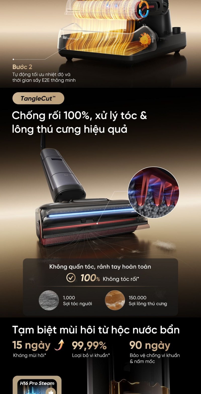 Dreame H16 Pro Steam - Cánh tay GapFree thay đổi cách kết thúc một đường lau