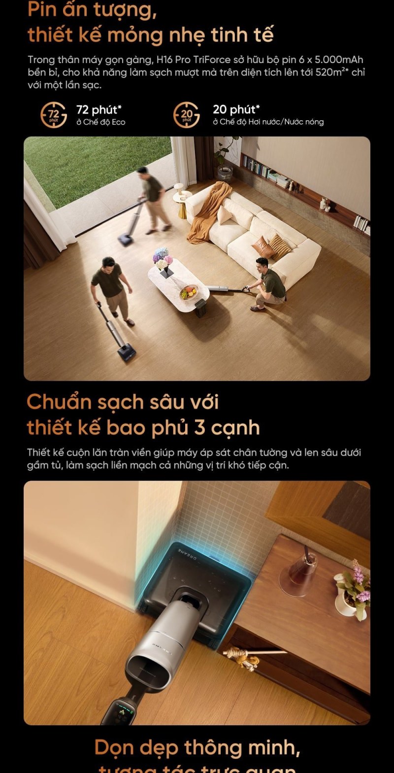 Dreame H16 Pro TriForce - 72 phút là ngân sách cho Eco, 20 phút là ngân sách cho nhiệt