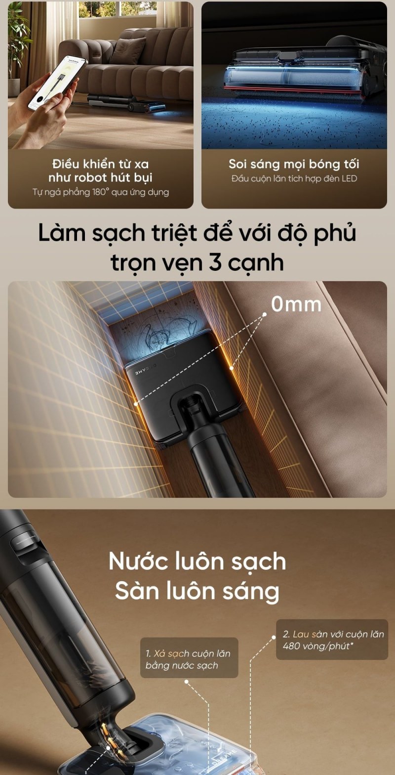 Dreame H16 Steam - Lực hút 28.000 Pa phục vụ việc thu hồi, không đứng một mình