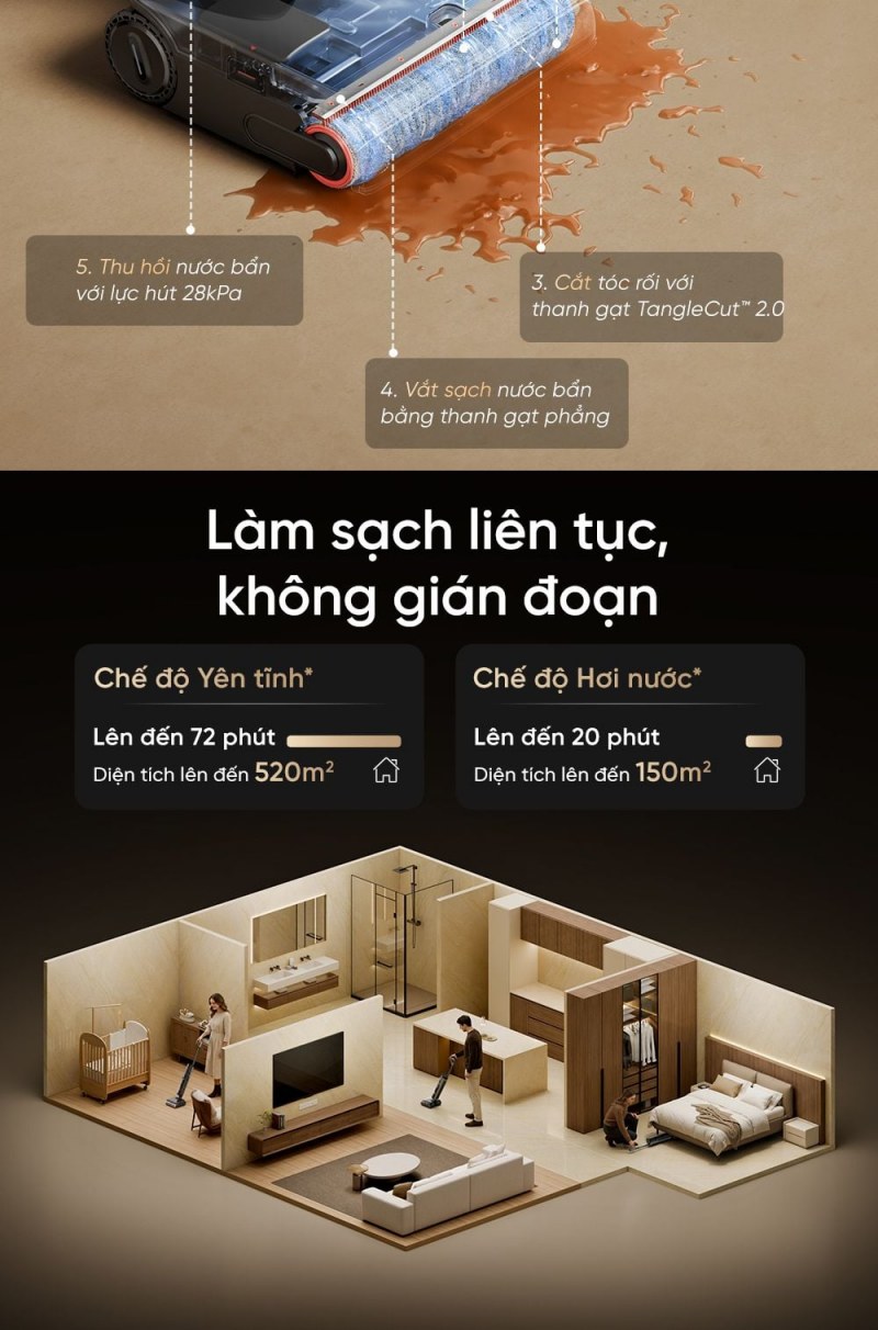 Dreame H16 Steam - Ba cạnh sát tường chỉ hiệu quả khi đầu máy có đường tiếp cận