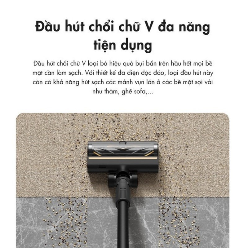Đầu chổi chữ V của Dreame R10 Pro trên hai bề mặt.