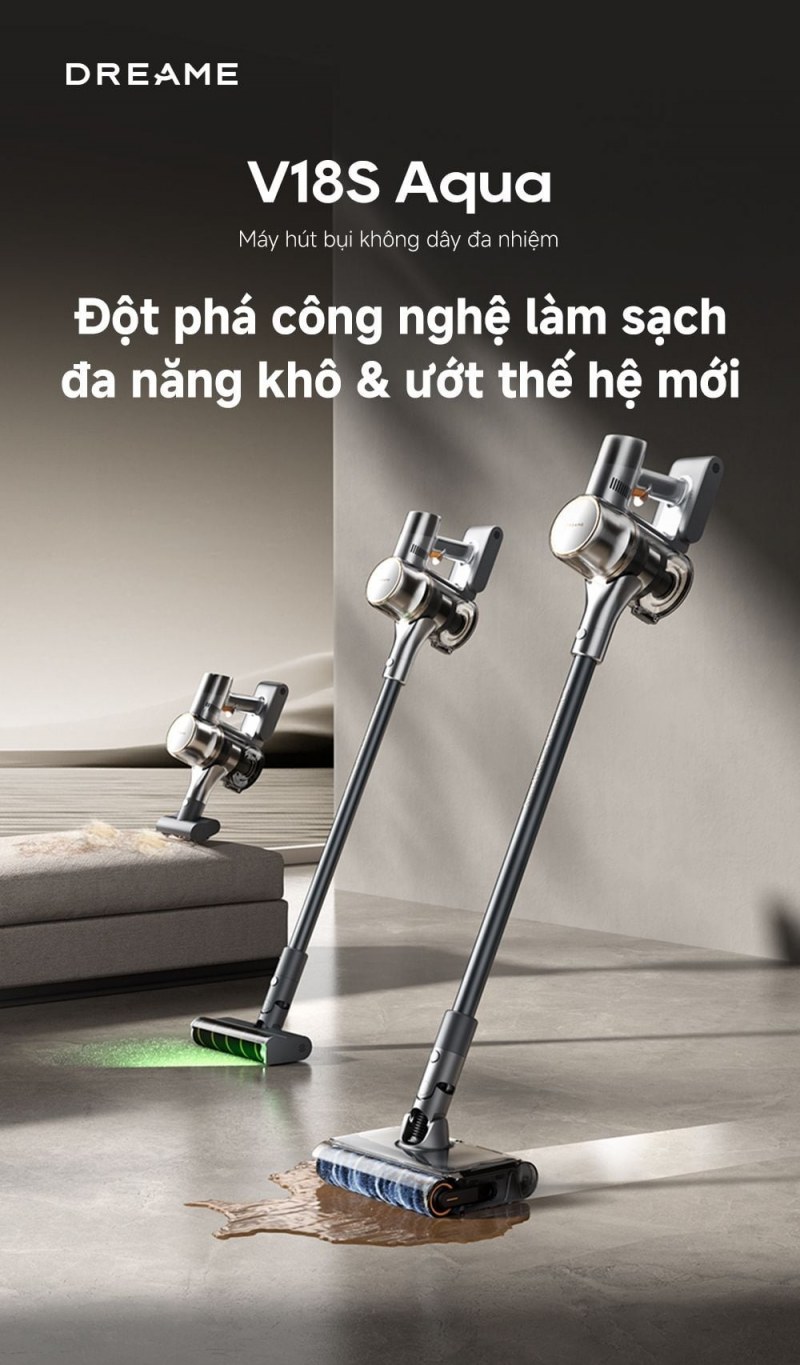 Các cấu hình hút khô và lau của Dreame V18s Aqua.