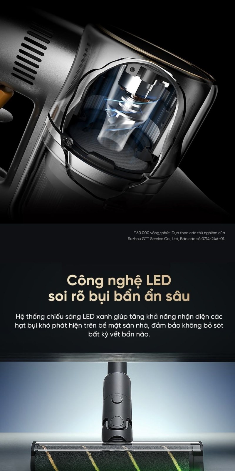 Đèn xanh và động cơ của Dreame V18s.
