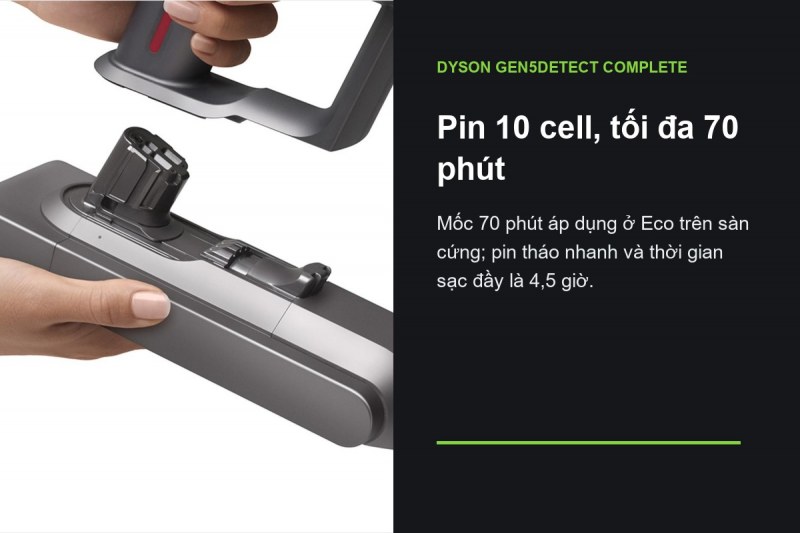 Dyson Gen5detect Complete - Pin 10 cell đặt giới hạn cho cách chia tuyến dọn