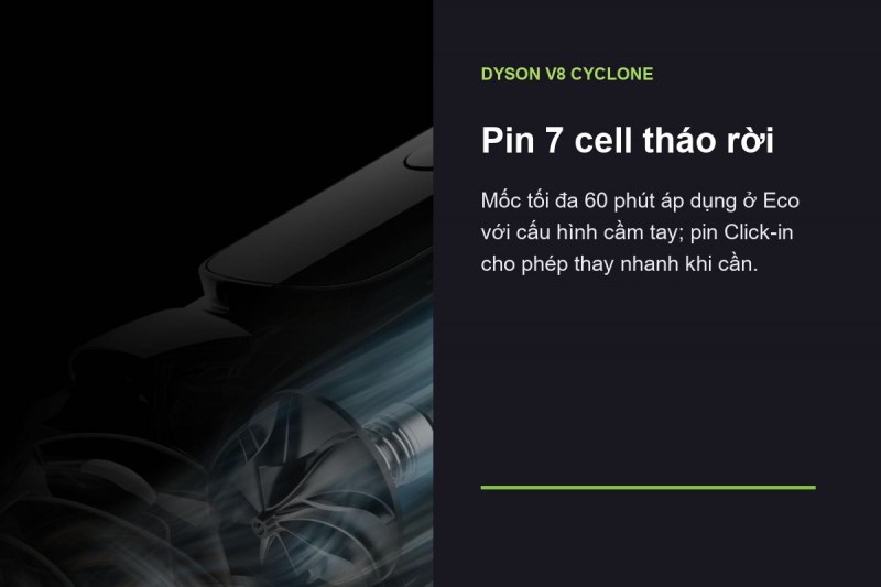 Dyson V8 Cyclone - Pin 7 cell tháo rời cần được đọc cùng điều kiện 60 phút