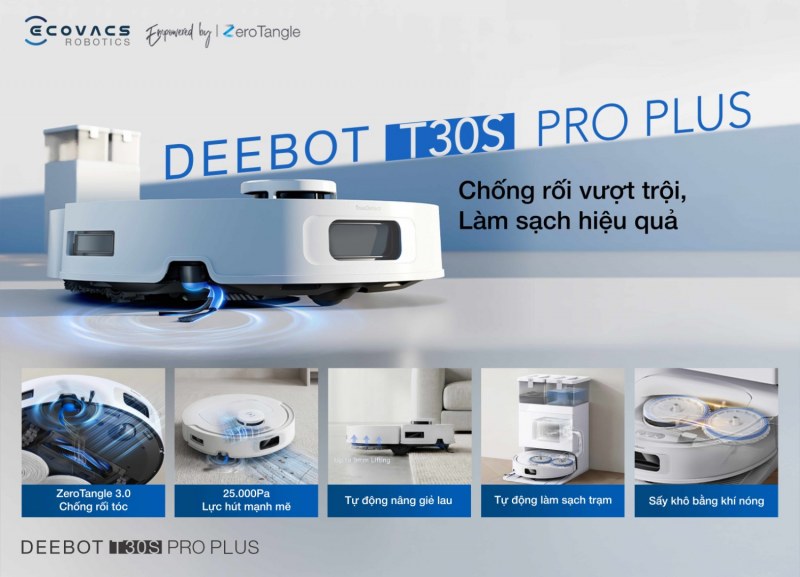 DEEBOT T30S Pro Plus với lực hút tối đa 25.000 Pa