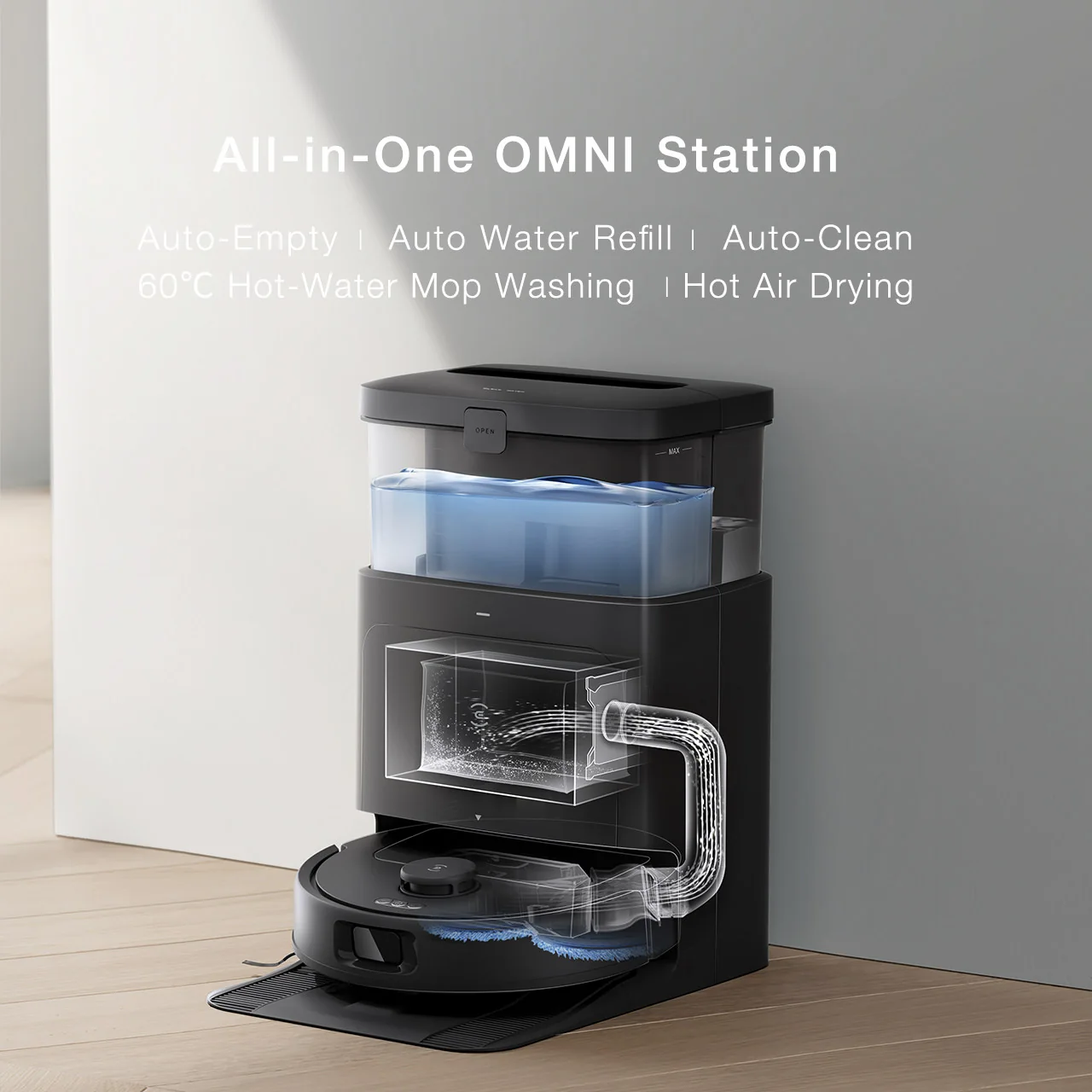 Robot Ecovacs N30 Pro OMNI trên sàn cứng