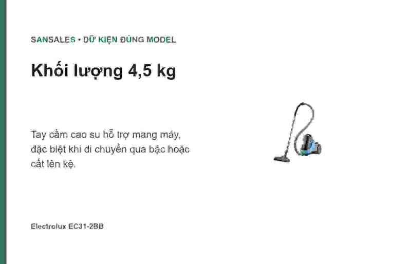 Hộp bụi 1,8 lít và hệ lọc Electrolux EC31-2BB