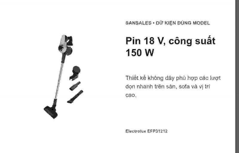 Đầu sàn Electrolux EFP31212 trong tuyến hút hai lượt