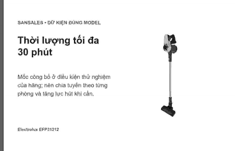 Electrolux EFP31212 màu trắng và bộ phụ kiện đúng cấu hình