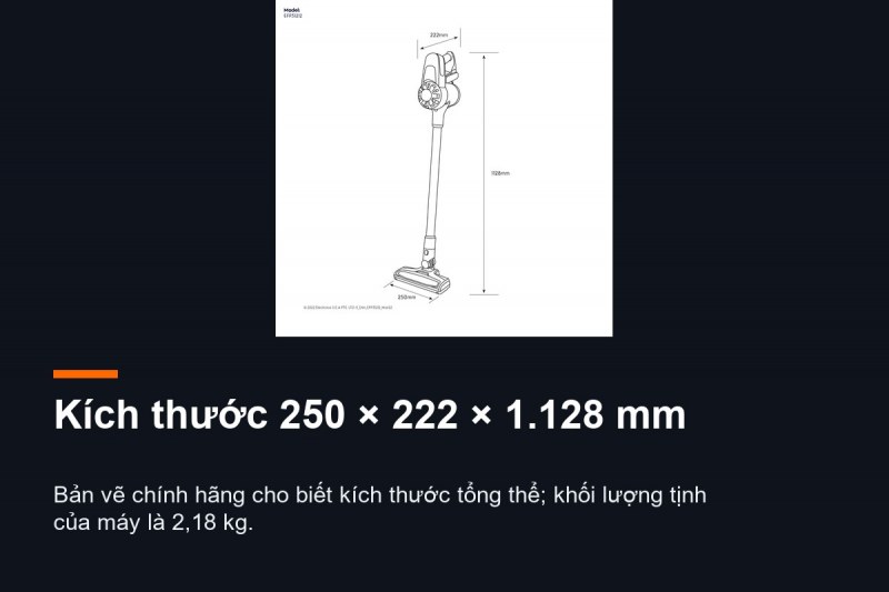 Kích thước Electrolux EFP31212 rộng 250 mm sâu 222 mm cao 1128 mm