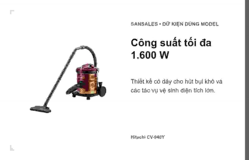 Đường hút Hitachi CV-940Y