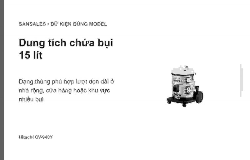 Máy hút bụi thùng Hitachi CV-940Y 1.600 W