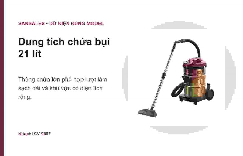 Máy hút bụi thùng Hitachi CV-960F 21 lít