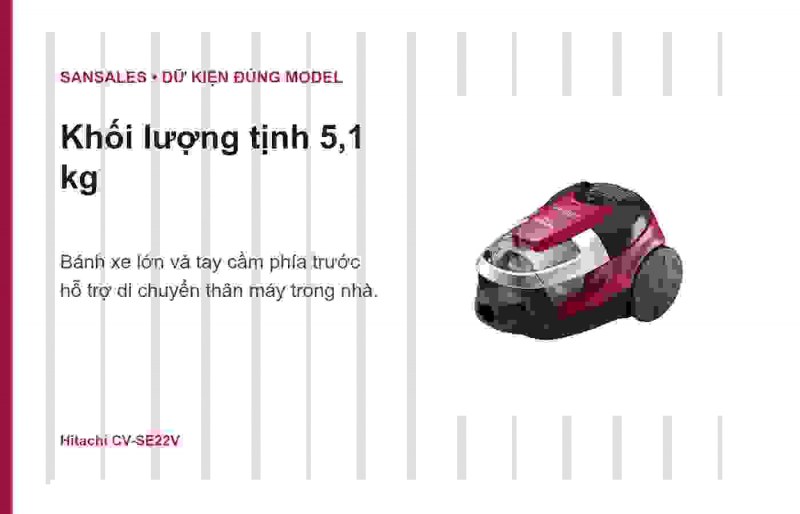 Lọc 7 bước và khí xả hướng lên Hitachi CV-SE22V
