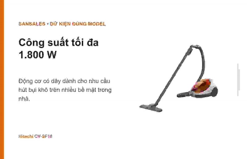 Máy hút bụi Hitachi CV-SF18 màu cam hoặc xanh dương