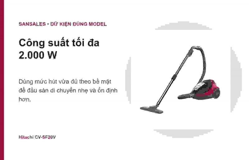 Máy hút bụi Hitachi CV-SF20V màu đỏ hoặc nâu nhạt
