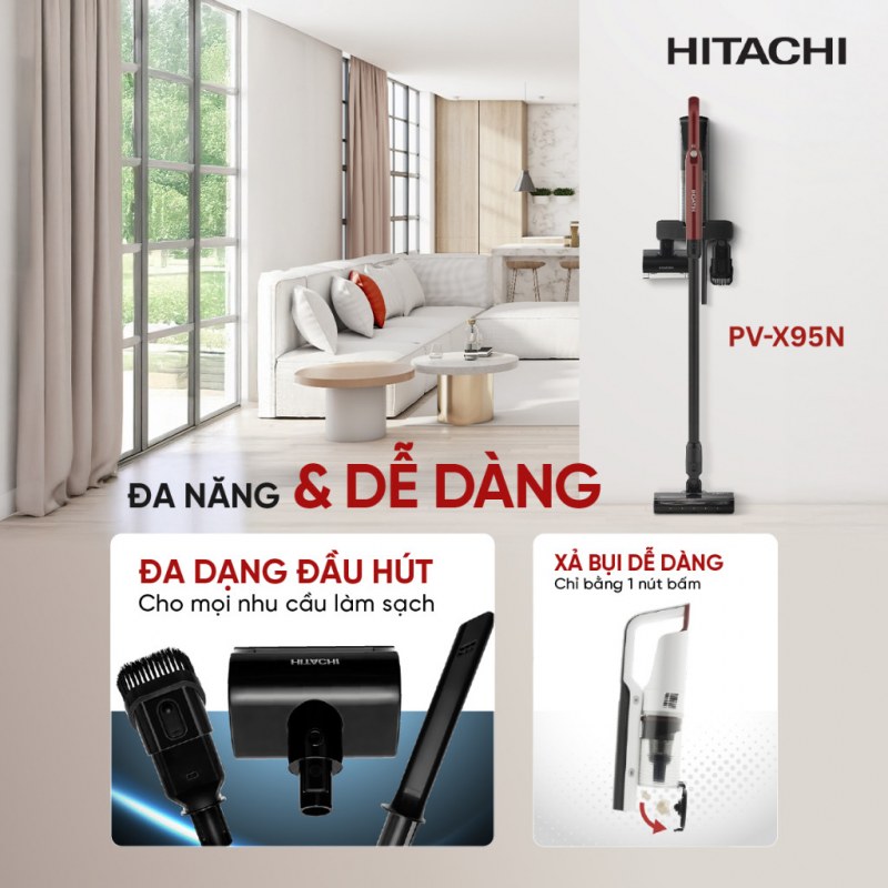 Hitachi PV-X95N - Vạch 0,3 lít mới là ngưỡng dừng khi đổ bụi