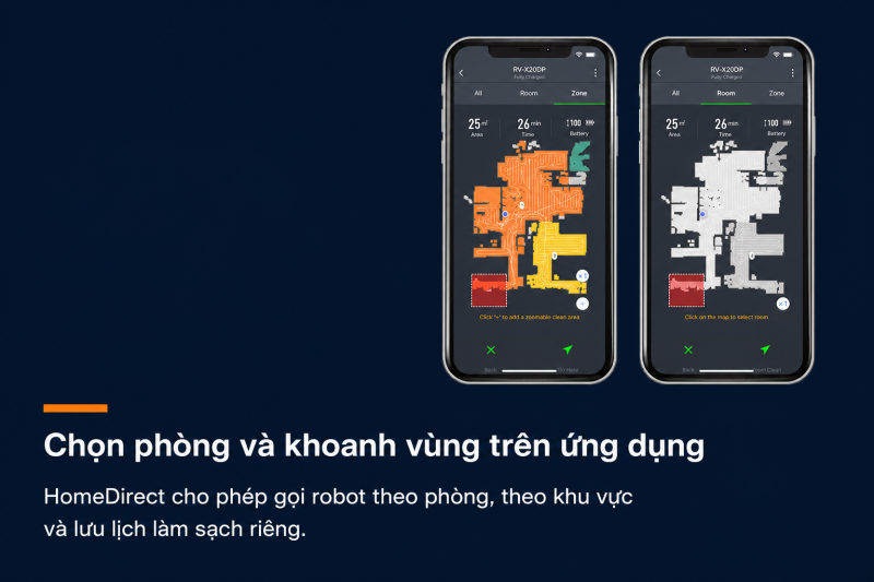 Hitachi RV-X20DP - Chọn phòng và khoanh vùng trên ứng dụng