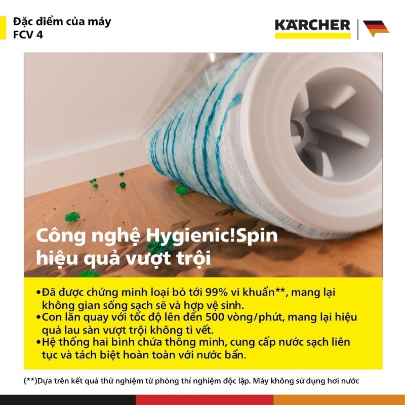 Karcher FCV 4 - Con lăn 500 vòng/phút cần được tách khỏi chu trình tự làm sạch 550 vòng/phút