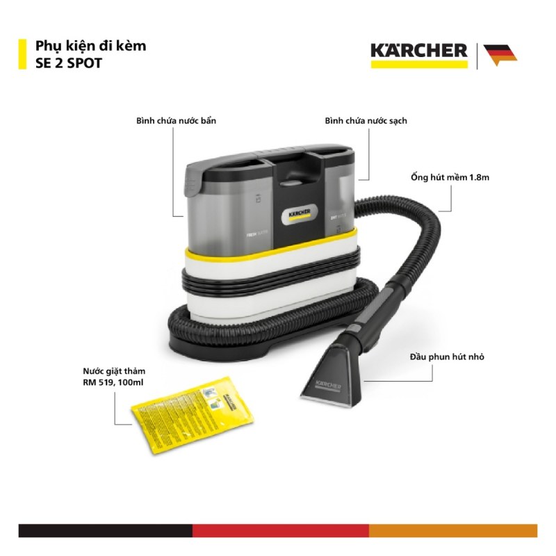 Karcher SE 2 Spot - Bộ đường nước 1,5 lít sạch và 0,8 lít bẩn vận hành thế nào