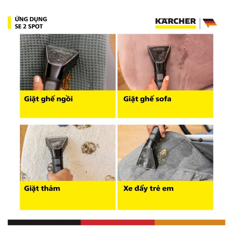 Karcher SE 2 Spot - Ghế sofa, thảm, ghế xe và xe đẩy cần bốn phép thử khác nhau