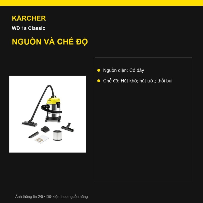 Cấu hình hút khô Kärcher WD 1s Classic