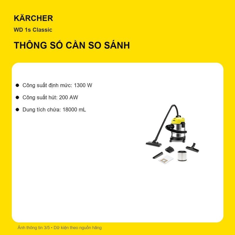 Cấu hình hút ướt Kärcher WD 1s Classic