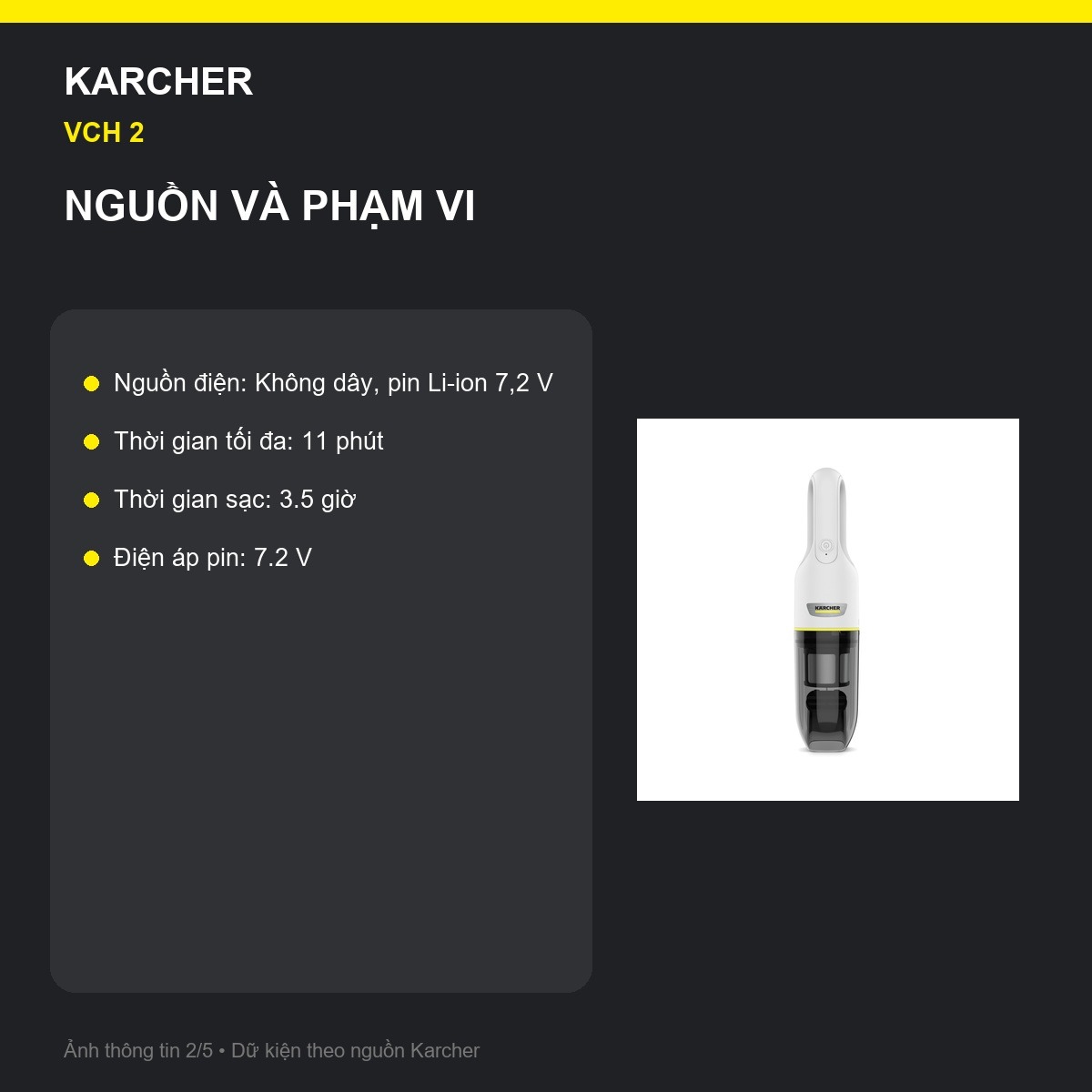 Thời gian pin Kärcher VCH 2