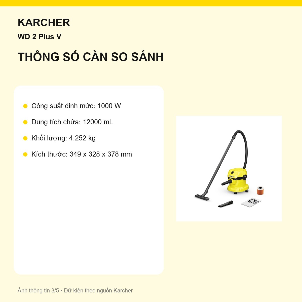 Cấu hình hút bụi khô Kärcher WD 2 Plus V