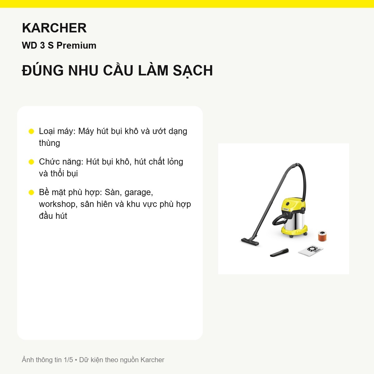 Máy hút bụi khô và ướt Kärcher WD 3 S Premium