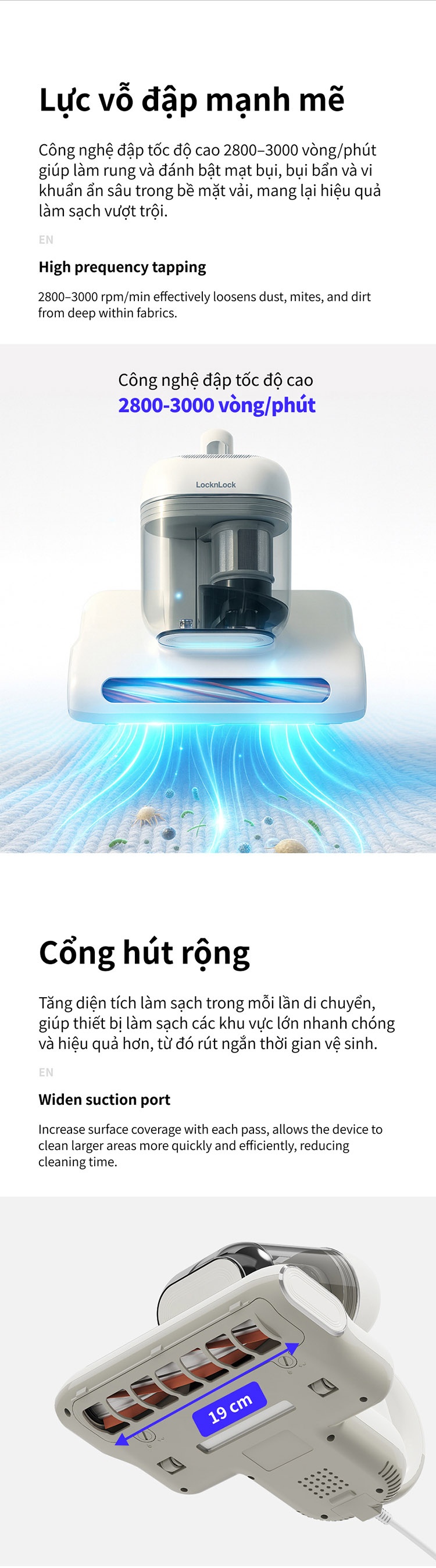 LocknLock ENV818IVY - Hộp bụi 0,5 lít và bộ lọc kép quyết định nhịp bảo dưỡng