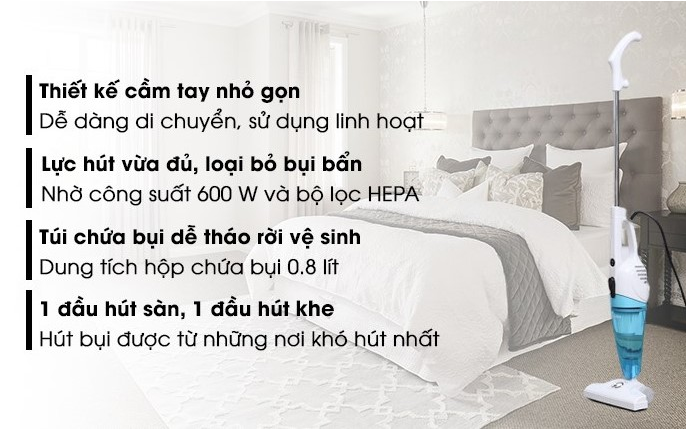 Hộp bụi 0,8 lít và bộ lọc HEPA của Midea MVC-SC861B